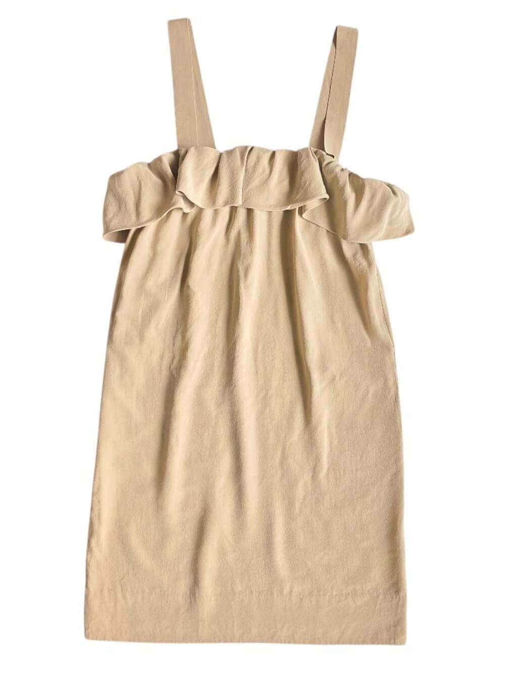 Wilfred Aritzia 100% Silk Ruffle Mini Dress Beige Tan Size XS